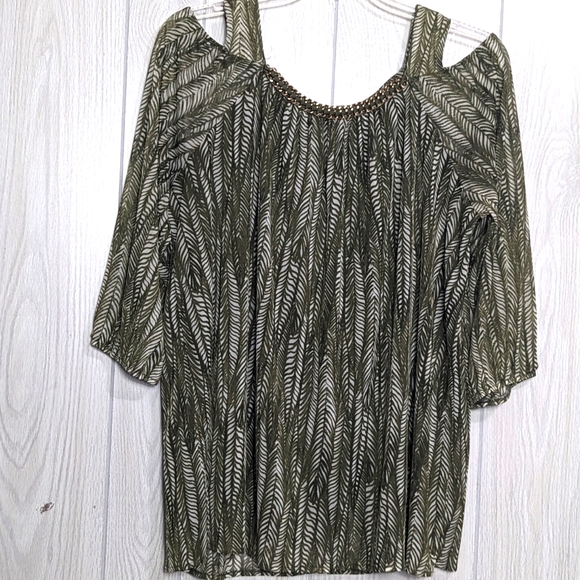 Catherines Tops - CATHERINES 2X Top Embellished Neckline 3/4 Sleeves